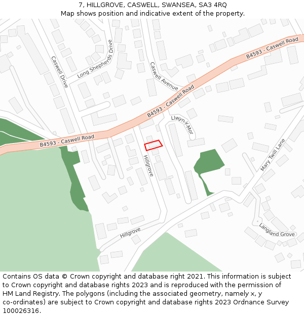 7, HILLGROVE, CASWELL, SWANSEA, SA3 4RQ: Location map and indicative extent of plot