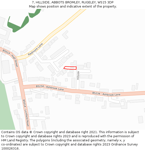 7, HILLSIDE, ABBOTS BROMLEY, RUGELEY, WS15 3DP: Location map and indicative extent of plot