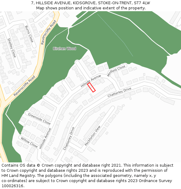 7, HILLSIDE AVENUE, KIDSGROVE, STOKE-ON-TRENT, ST7 4LW: Location map and indicative extent of plot