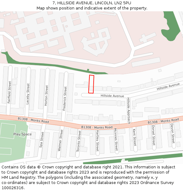 7, HILLSIDE AVENUE, LINCOLN, LN2 5PU: Location map and indicative extent of plot