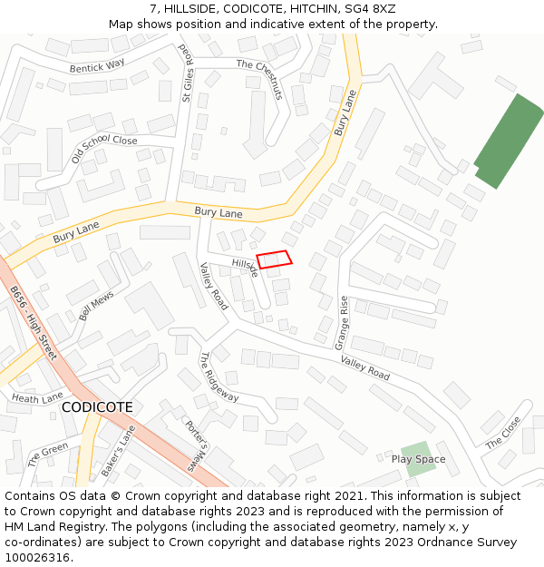 7, HILLSIDE, CODICOTE, HITCHIN, SG4 8XZ: Location map and indicative extent of plot