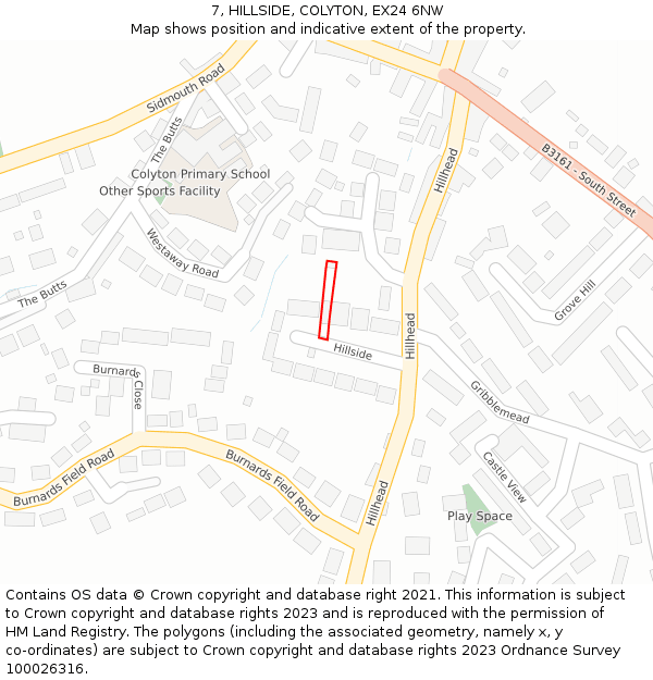 7, HILLSIDE, COLYTON, EX24 6NW: Location map and indicative extent of plot