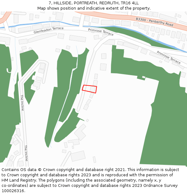 7, HILLSIDE, PORTREATH, REDRUTH, TR16 4LL: Location map and indicative extent of plot