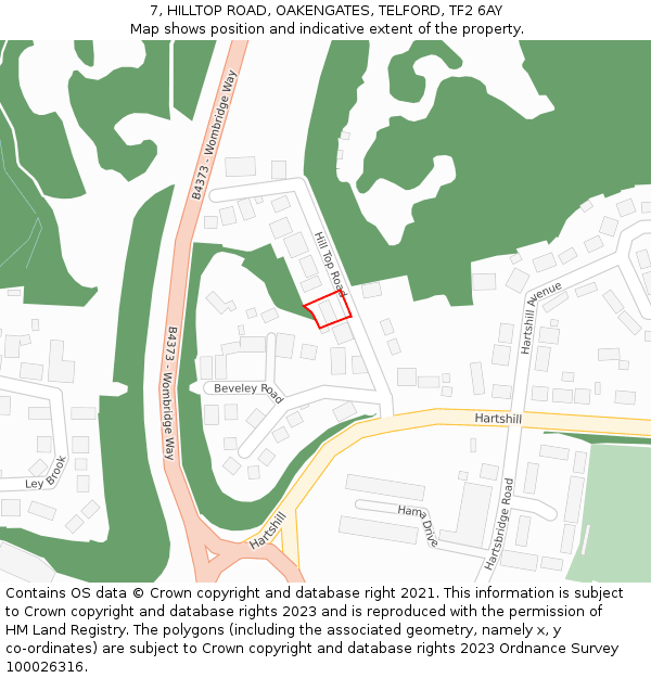 7, HILLTOP ROAD, OAKENGATES, TELFORD, TF2 6AY: Location map and indicative extent of plot