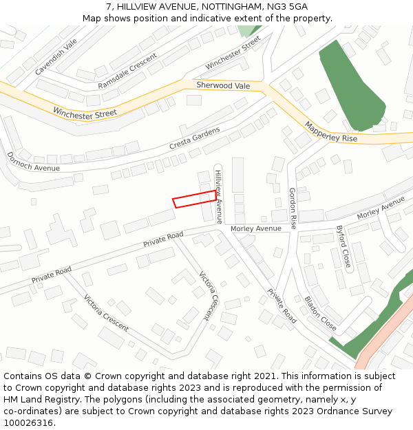 7, HILLVIEW AVENUE, NOTTINGHAM, NG3 5GA: Location map and indicative extent of plot