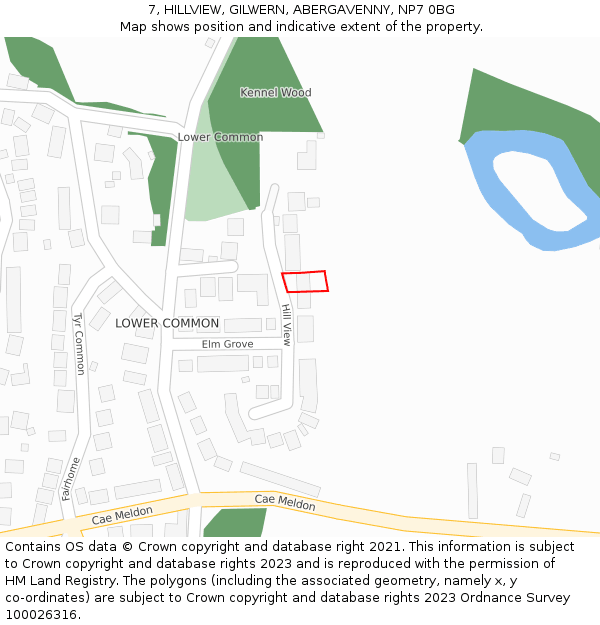 7, HILLVIEW, GILWERN, ABERGAVENNY, NP7 0BG: Location map and indicative extent of plot