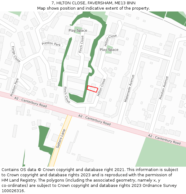 7, HILTON CLOSE, FAVERSHAM, ME13 8NN: Location map and indicative extent of plot