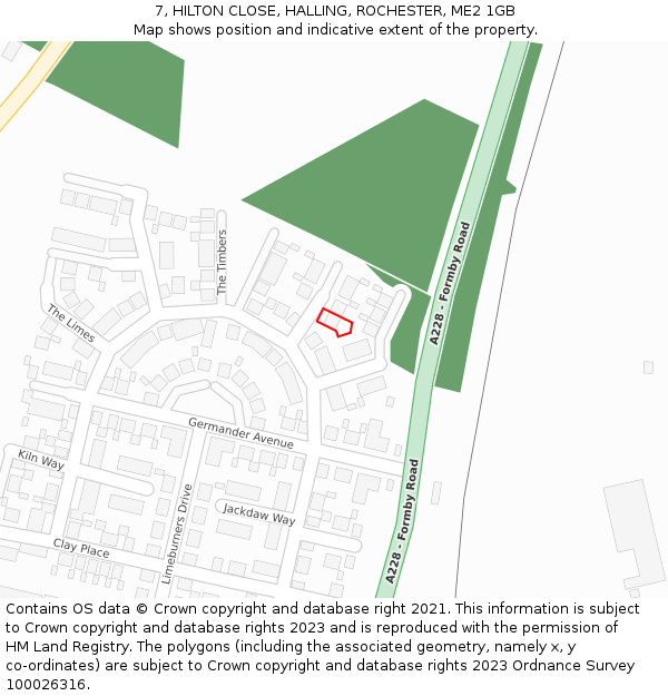 7, HILTON CLOSE, HALLING, ROCHESTER, ME2 1GB: Location map and indicative extent of plot