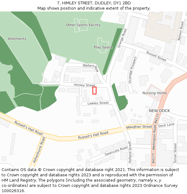 7, HIMLEY STREET, DUDLEY, DY1 2BD: Location map and indicative extent of plot