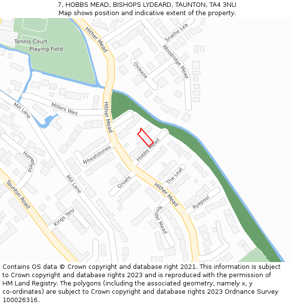 7, HOBBS MEAD, BISHOPS LYDEARD, TAUNTON, TA4 3NU: Location map and indicative extent of plot