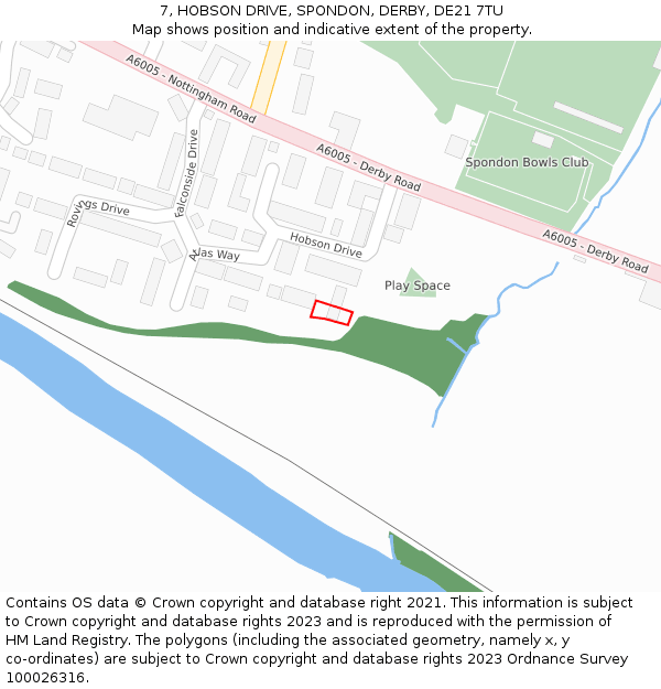 7, HOBSON DRIVE, SPONDON, DERBY, DE21 7TU: Location map and indicative extent of plot