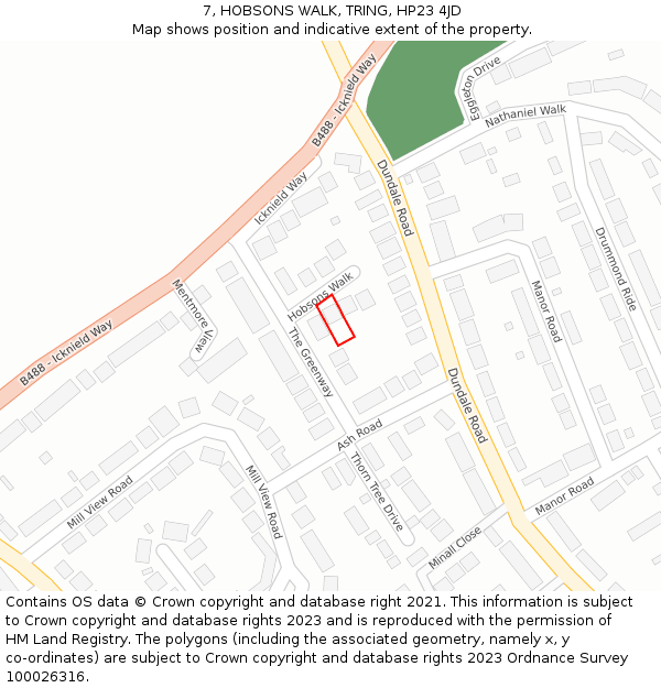 7, HOBSONS WALK, TRING, HP23 4JD: Location map and indicative extent of plot