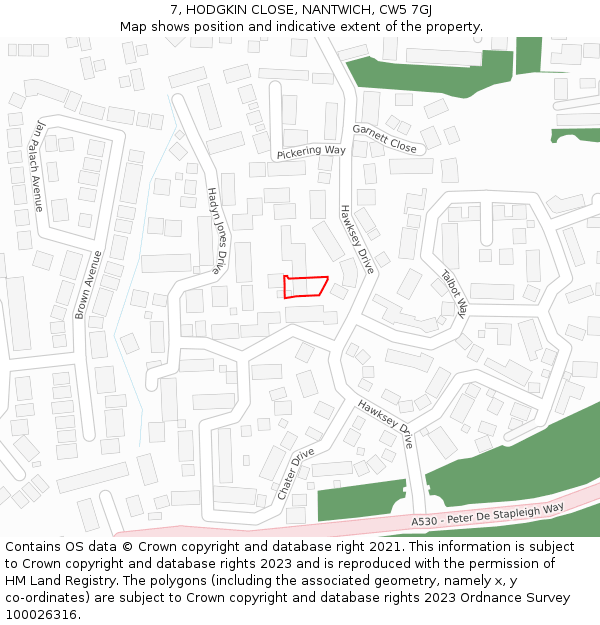 7, HODGKIN CLOSE, NANTWICH, CW5 7GJ: Location map and indicative extent of plot