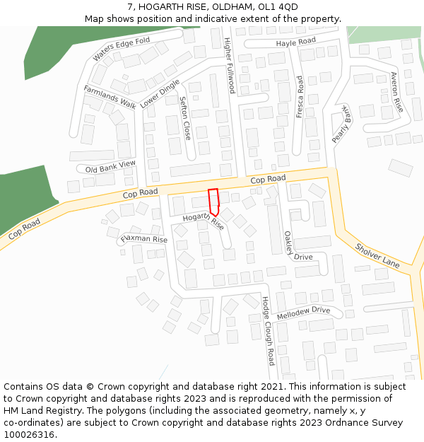 7, HOGARTH RISE, OLDHAM, OL1 4QD: Location map and indicative extent of plot