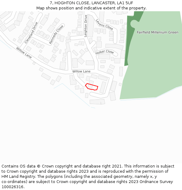 7, HOGHTON CLOSE, LANCASTER, LA1 5UF: Location map and indicative extent of plot