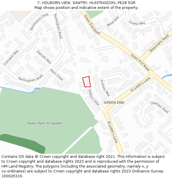 7, HOLBORN VIEW, SAWTRY, HUNTINGDON, PE28 5GR: Location map and indicative extent of plot