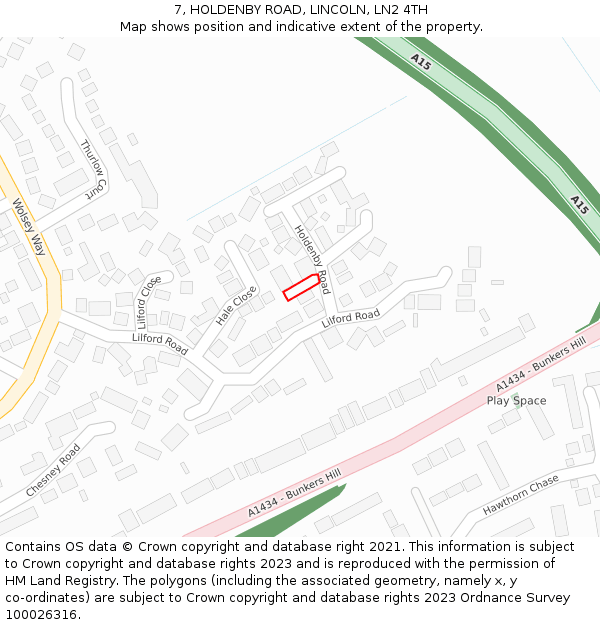 7, HOLDENBY ROAD, LINCOLN, LN2 4TH: Location map and indicative extent of plot