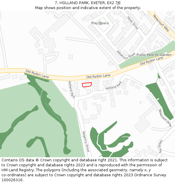 7, HOLLAND PARK, EXETER, EX2 7JE: Location map and indicative extent of plot