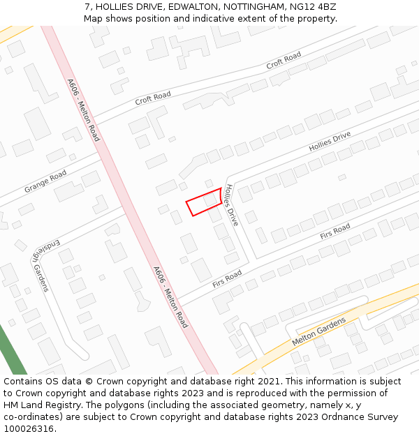 7, HOLLIES DRIVE, EDWALTON, NOTTINGHAM, NG12 4BZ: Location map and indicative extent of plot