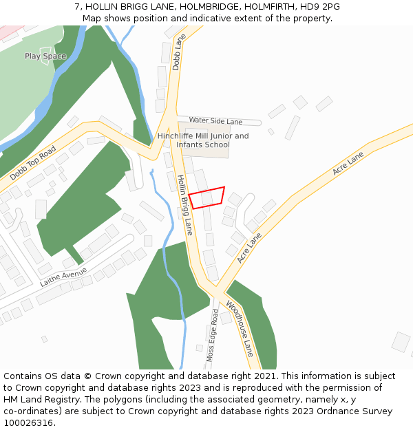 7, HOLLIN BRIGG LANE, HOLMBRIDGE, HOLMFIRTH, HD9 2PG: Location map and indicative extent of plot