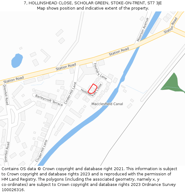 7, HOLLINSHEAD CLOSE, SCHOLAR GREEN, STOKE-ON-TRENT, ST7 3JE: Location map and indicative extent of plot