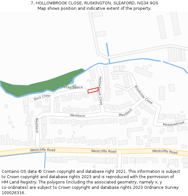 7, HOLLOWBROOK CLOSE, RUSKINGTON, SLEAFORD, NG34 9GS: Location map and indicative extent of plot