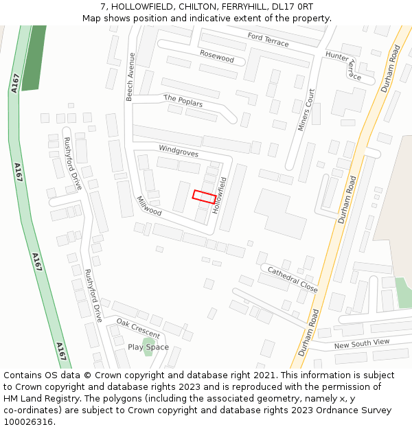 7, HOLLOWFIELD, CHILTON, FERRYHILL, DL17 0RT: Location map and indicative extent of plot