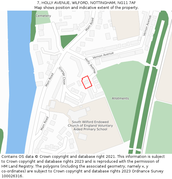 7, HOLLY AVENUE, WILFORD, NOTTINGHAM, NG11 7AF: Location map and indicative extent of plot