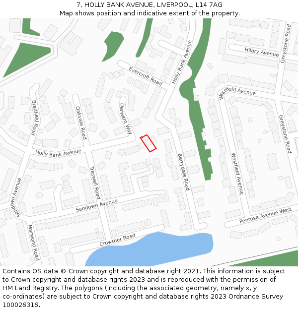 7, HOLLY BANK AVENUE, LIVERPOOL, L14 7AG: Location map and indicative extent of plot