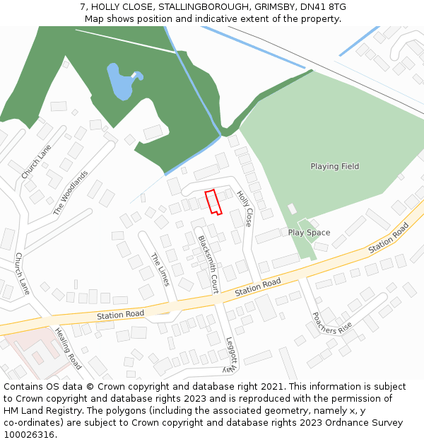 7, HOLLY CLOSE, STALLINGBOROUGH, GRIMSBY, DN41 8TG: Location map and indicative extent of plot