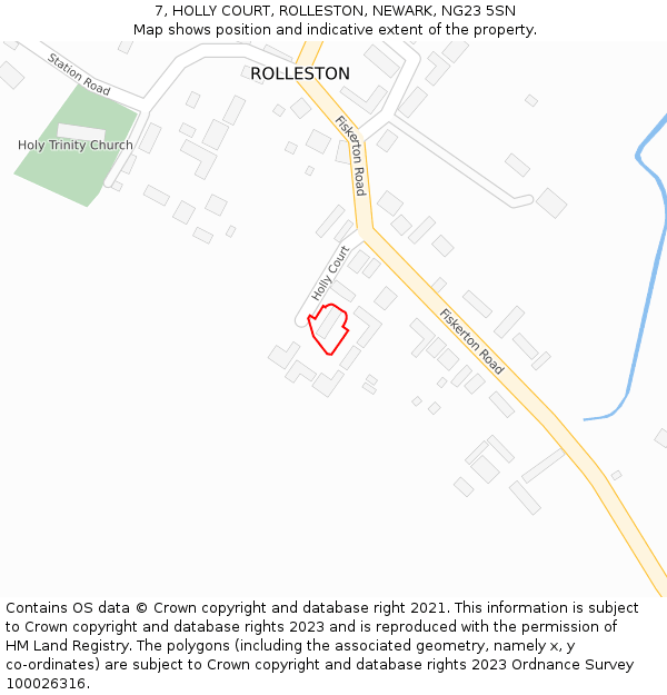 7, HOLLY COURT, ROLLESTON, NEWARK, NG23 5SN: Location map and indicative extent of plot