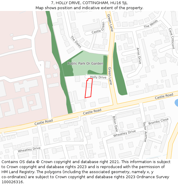 7, HOLLY DRIVE, COTTINGHAM, HU16 5JL: Location map and indicative extent of plot