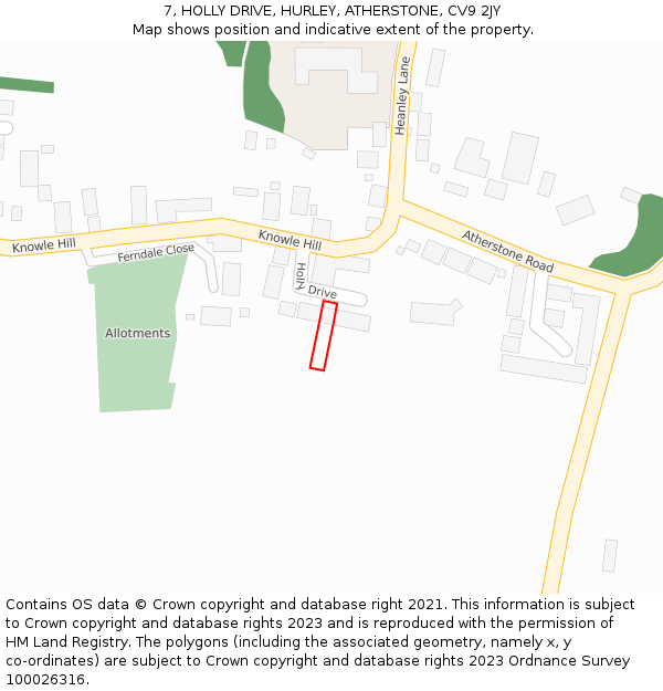 7, HOLLY DRIVE, HURLEY, ATHERSTONE, CV9 2JY: Location map and indicative extent of plot