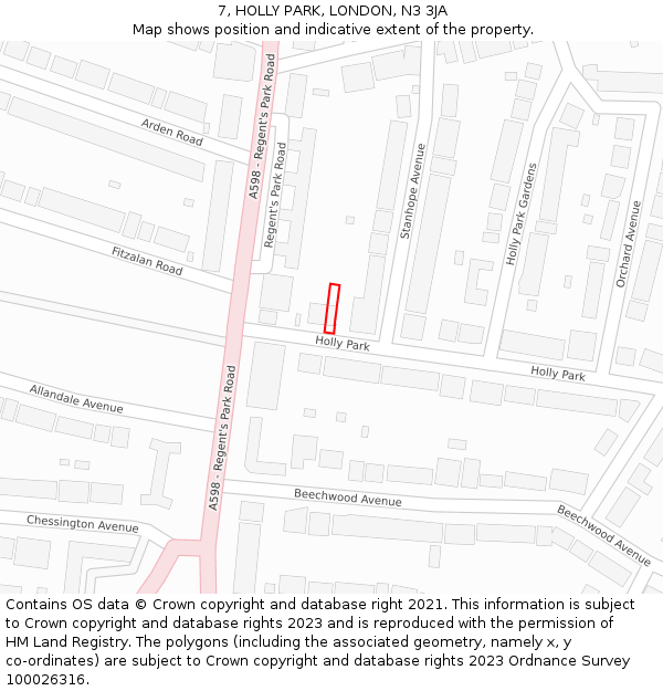 7, HOLLY PARK, LONDON, N3 3JA: Location map and indicative extent of plot