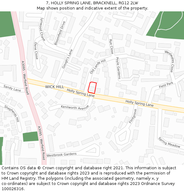 7, HOLLY SPRING LANE, BRACKNELL, RG12 2LW: Location map and indicative extent of plot