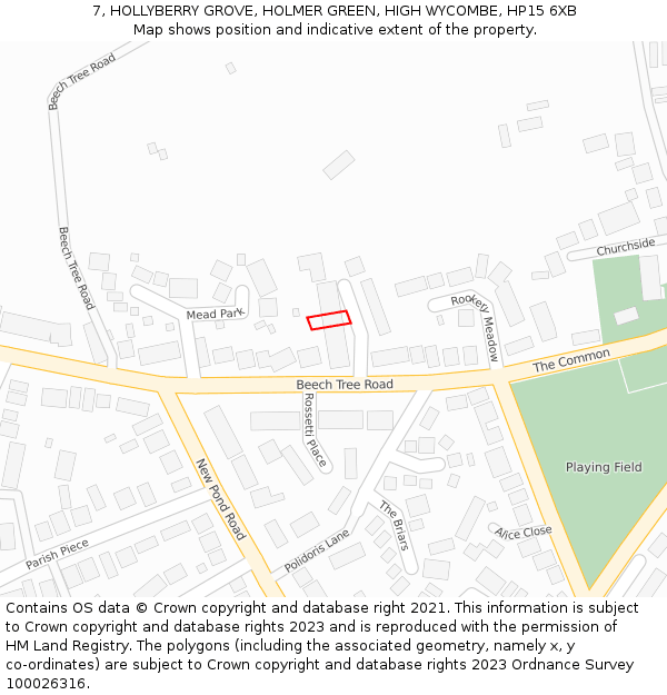 7, HOLLYBERRY GROVE, HOLMER GREEN, HIGH WYCOMBE, HP15 6XB: Location map and indicative extent of plot