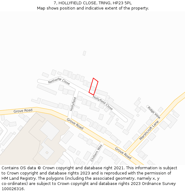 7, HOLLYFIELD CLOSE, TRING, HP23 5PL: Location map and indicative extent of plot