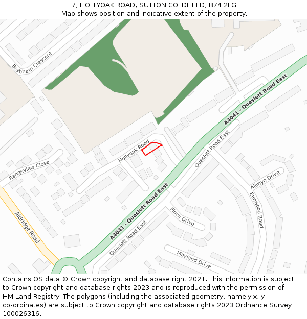 7, HOLLYOAK ROAD, SUTTON COLDFIELD, B74 2FG: Location map and indicative extent of plot