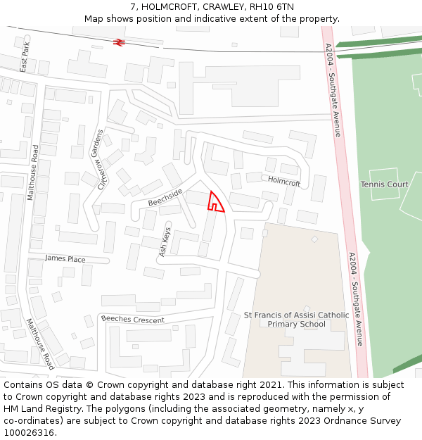 7, HOLMCROFT, CRAWLEY, RH10 6TN: Location map and indicative extent of plot