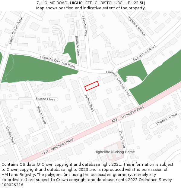 7, HOLME ROAD, HIGHCLIFFE, CHRISTCHURCH, BH23 5LJ: Location map and indicative extent of plot