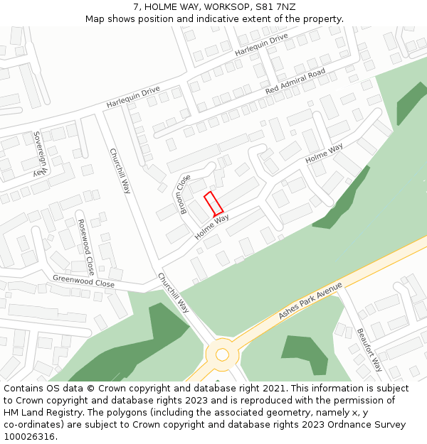 7, HOLME WAY, WORKSOP, S81 7NZ: Location map and indicative extent of plot