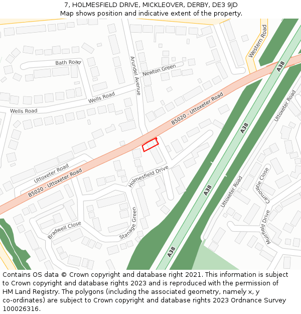 7, HOLMESFIELD DRIVE, MICKLEOVER, DERBY, DE3 9JD: Location map and indicative extent of plot