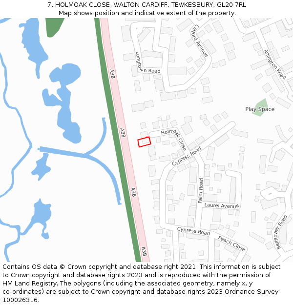 7, HOLMOAK CLOSE, WALTON CARDIFF, TEWKESBURY, GL20 7RL: Location map and indicative extent of plot