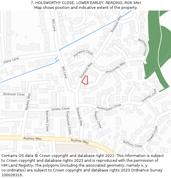 7, HOLSWORTHY CLOSE, LOWER EARLEY, READING, RG6 3AH: Location map and indicative extent of plot