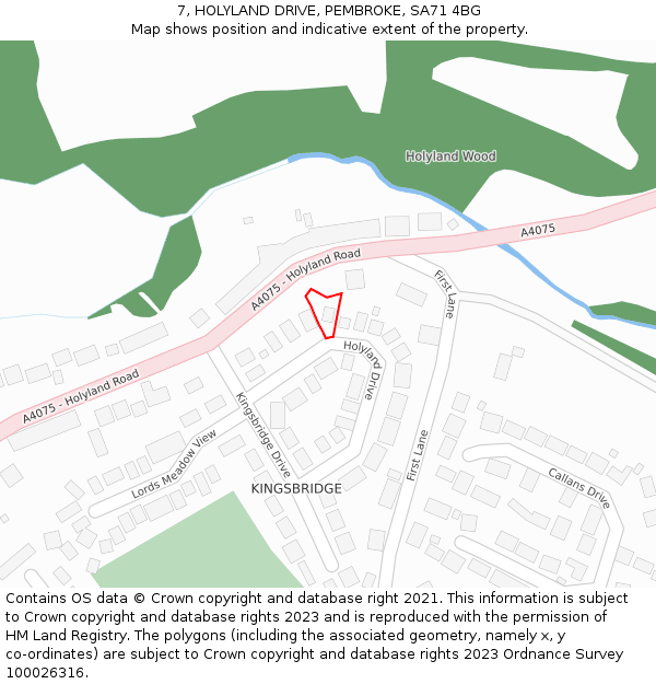 7, HOLYLAND DRIVE, PEMBROKE, SA71 4BG: Location map and indicative extent of plot