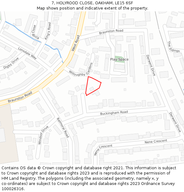 7, HOLYROOD CLOSE, OAKHAM, LE15 6SF: Location map and indicative extent of plot