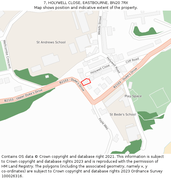 7, HOLYWELL CLOSE, EASTBOURNE, BN20 7RX: Location map and indicative extent of plot