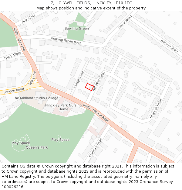 7, HOLYWELL FIELDS, HINCKLEY, LE10 1EG: Location map and indicative extent of plot