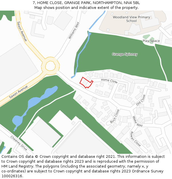 7, HOME CLOSE, GRANGE PARK, NORTHAMPTON, NN4 5BL: Location map and indicative extent of plot