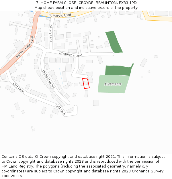 7, HOME FARM CLOSE, CROYDE, BRAUNTON, EX33 1PD: Location map and indicative extent of plot